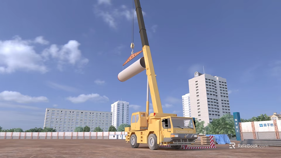 Industrial Factory Building Under Construction With Crane Heavy Machinery And Blue Sky 3d model 