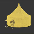 Traditional Tent Shaped Building With Pointed Roof Decorative Patterns And Door Canopy
