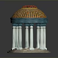 Ornate Pavilion with Orange Tiled Dome Red Top Ornament White Columns and Stone Base