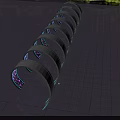 Glowing Arched Activity Passage With LED Lights And Urban Night City Skyline View