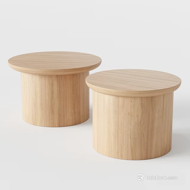 Simple Style Wooden Functional Tables Featuring Round Top And Cylindrical Structure 3d model