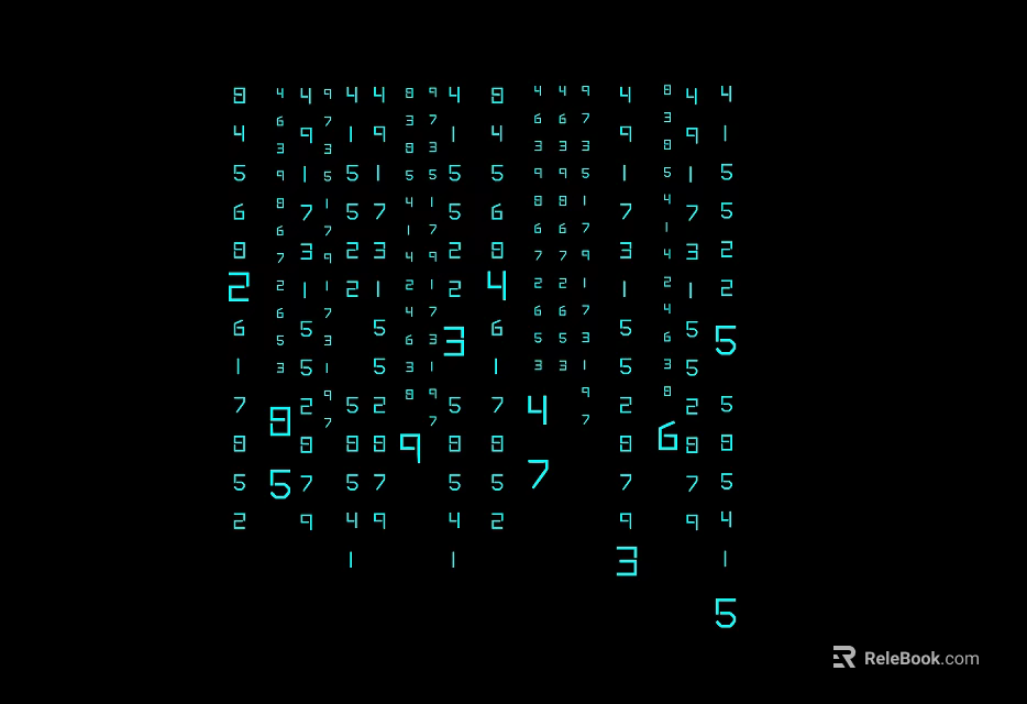 Creative Wall Decor Featuring Blue Numbers on Black Background with Matrix Arrangement 3d model 