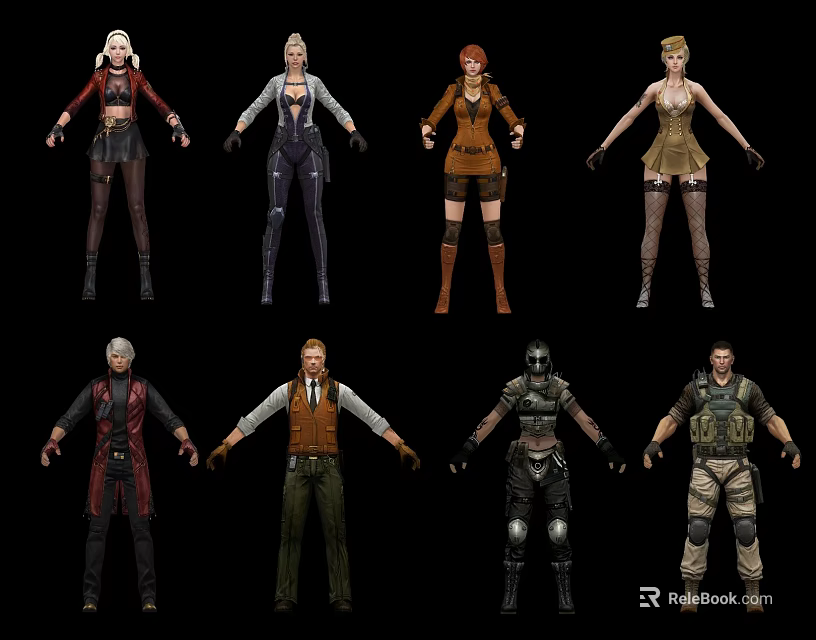 Multiple Character 3D Models With Different Outfits And Detailed Costumes 3d model