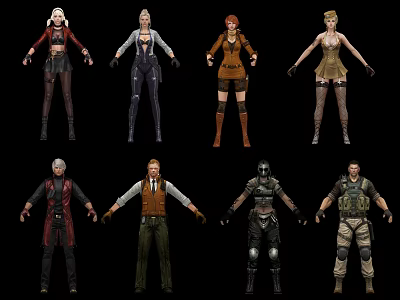 Multiple Character 3D Models With Different Outfits And Detailed Costumes 3d model