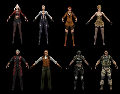 Multiple Character 3D Models With Different Outfits And Detailed Costumes 3d model