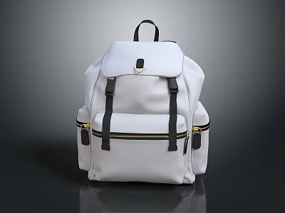 Stylish White Backpack With Black Straps Zipper Details And Minimalist Design 3d model