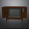 Vintage Electronic TV Set With Wooden Cabinet Screen And Control Knobs