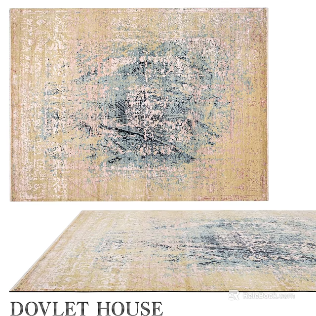 Square Rug With Vintage Distressed Design Beige Blue Pink Artistic Pattern 3d model 