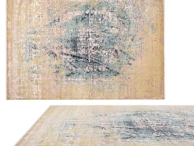 Square Rug With Vintage Distressed Design Beige Blue Pink Artistic Pattern 3d model