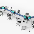 Modern Office Desk Setup With Multiple Computer Monitors Office Chairs And Dividers 3d model