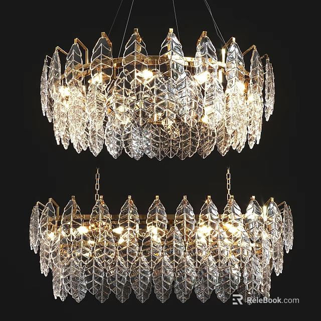 Elegant Crystal Leaf Shaped Chandelier With Double Tiered Design And Multiple Lights 3d model 