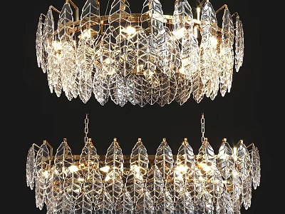 Elegant Crystal Leaf Shaped Chandelier With Double Tiered Design And Multiple Lights 3d model