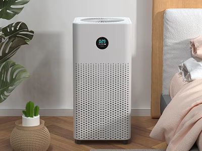 Air Purifier In Bedroom With Plants And Bed 3d model