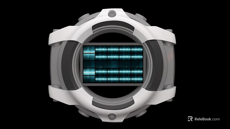 Modern Digital Watch With Blue Wave Display And White Gray Case 3d model 