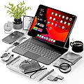 Modern Tablet With Keyboard Featuring Smartphone Smartwatch Notebook Coffee Cup And Accessories 3d model