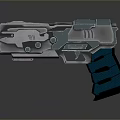 Futuristic Sci Fi Pistol With Mechanical Design Silver Blue Color And Ergonomic Grip