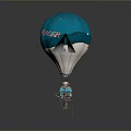 Blue Hot Air Balloon With Space Race Theme And Spacecraft Design Elements