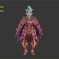 Armored Warrior with Purple Gold Red Spiked Armor and Flowing Cloak