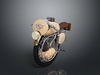 Vintage Motorcycle With Wooden Body Brown Leather Seat And Round Headlight 3d model