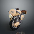 Vintage Motorcycle With Wooden Body Brown Leather Seat And Round Headlight