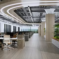 Modern Public Office Space With Open Layout Desks Ergonomic Chairs Green Plants And Natural Light