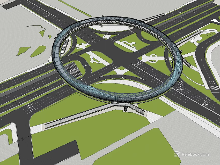 Urban Modern Circular Road Interchange With Multiple Junctions And Green Landscape 3d model 