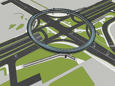 Urban Modern Circular Road Interchange With Multiple Junctions And Green Landscape 3d model