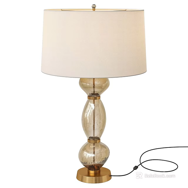 Elegant Table Lamp With Beige Fabric Lampshade And Glass Base Design 3d model 