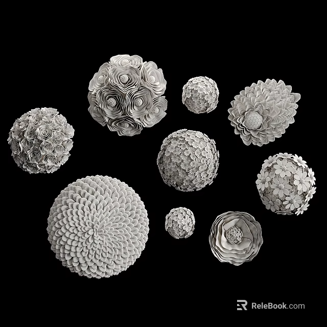 Decorative Spherical Household Items With Intricate Flower Patterns And Textured Surfaces 3d model 