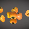 Several Ripe Fresh Orange Persimmons Whole And Sliced On Gray Background