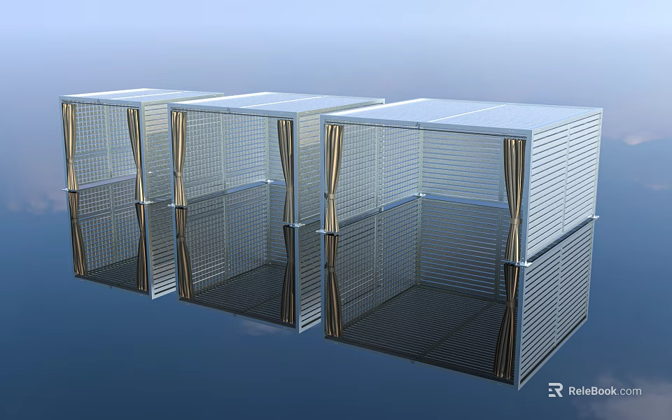 Modern Metal Building Components with Louvered Panels Grid Design Silver Reflective Surface 3d model 