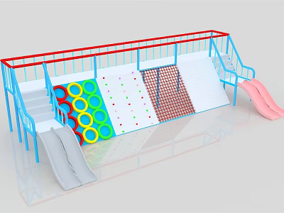 Colorful Playground Equipment With Climbing Walls Multiple Slides And Safety Railings 3d model