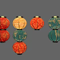 Vibrant Red Orange Cyan Patterned Lanterns Arranged As Photo Check in Spot