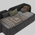 Cozy Two Seater Sofa With Gray Beige Tones Striped Blanket And Pillows