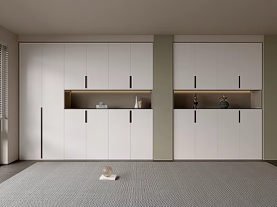Modern Luxury Bedroom Interior With White Built In Wardrobes Gray Carpet Open Storage 3d model