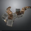 Industrial Storage Setup With Stacked Cardboard Boxes And Metal Plates