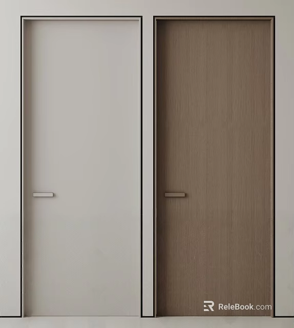 Modern Hinged Doors In White And Natural Wood With Sleek Frames And Handles 3d model 