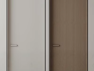 Modern Hinged Doors In White And Natural Wood With Sleek Frames And Handles 3d model