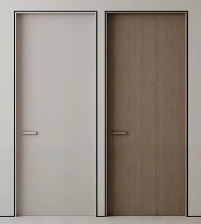 Modern Hinged Doors In White And Natural Wood With Sleek Frames And Handles 3d model
