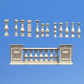 Decorative Balustrade With Various Baluster Styles And Ornamental Designs On Blue Sky Background
