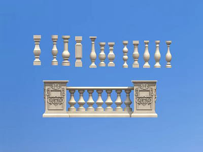 Stone villa railing European architectural railing carved 3d model