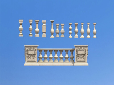 Stone villa railing European architectural railing carved 3d model