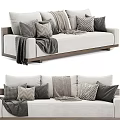 Modern Light Gray Sectional Sofa with Patterned Cushions Cozy Throw Blanket and Wooden Frame 3d model