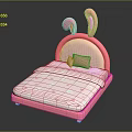 Pink Kids Bed With Rabbit Ear Headboard And Bunny Pattern Bed Sheet