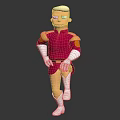 3D Character Model In Red Outfit With Gold Shoulder Accents White Gloves And White Boots