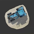 Old Blue Tractor Displayed On White Circular Platform With Gray Background 3d model