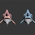 Low Poly Shark Figurines In Pink And Blue With White Bellies And Black Eyes
