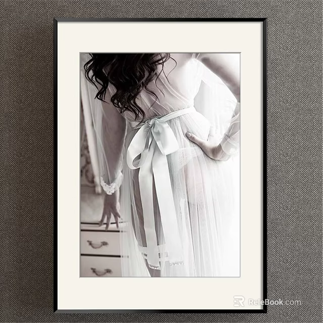 Black and White Female Back Portrait in Sheer White Robe with Large Bow and Drawer Furniture 3d model 