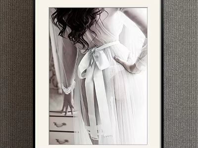 Black and White Female Back Portrait in Sheer White Robe with Large Bow and Drawer Furniture 3d model