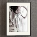 Black and White Female Back Portrait in Sheer White Robe with Large Bow and Drawer Furniture